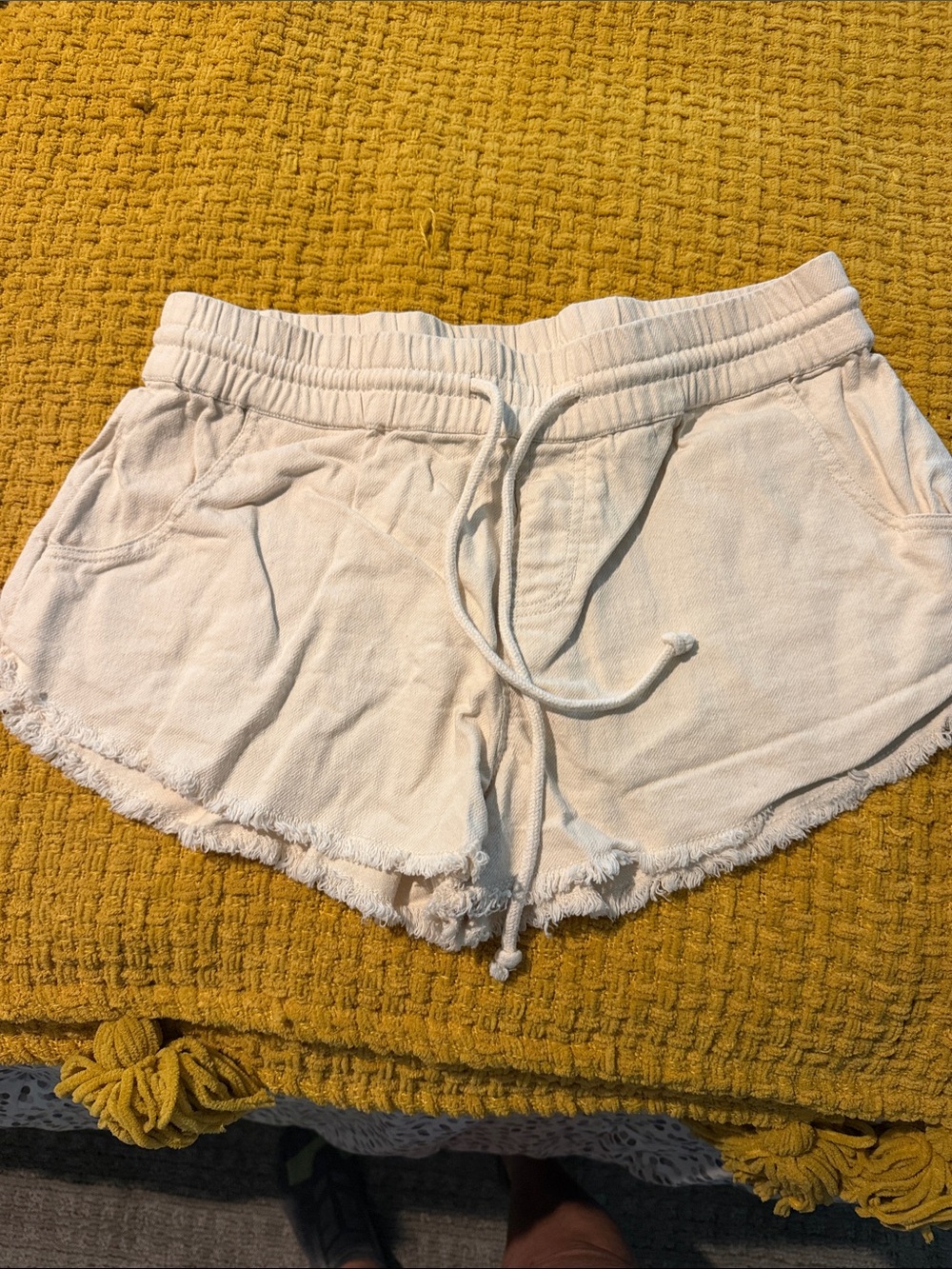 Roxy Cream Drawstring Athletic Shorts